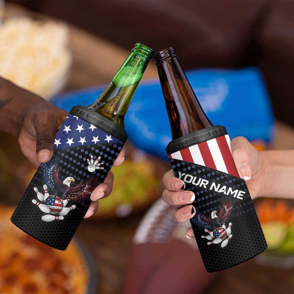 Custom Patriotic Bowling 4 in 1 Can Cooler Tumbler with Bald Eagle, American Flag Bowling Ball - Wonder Print Shop