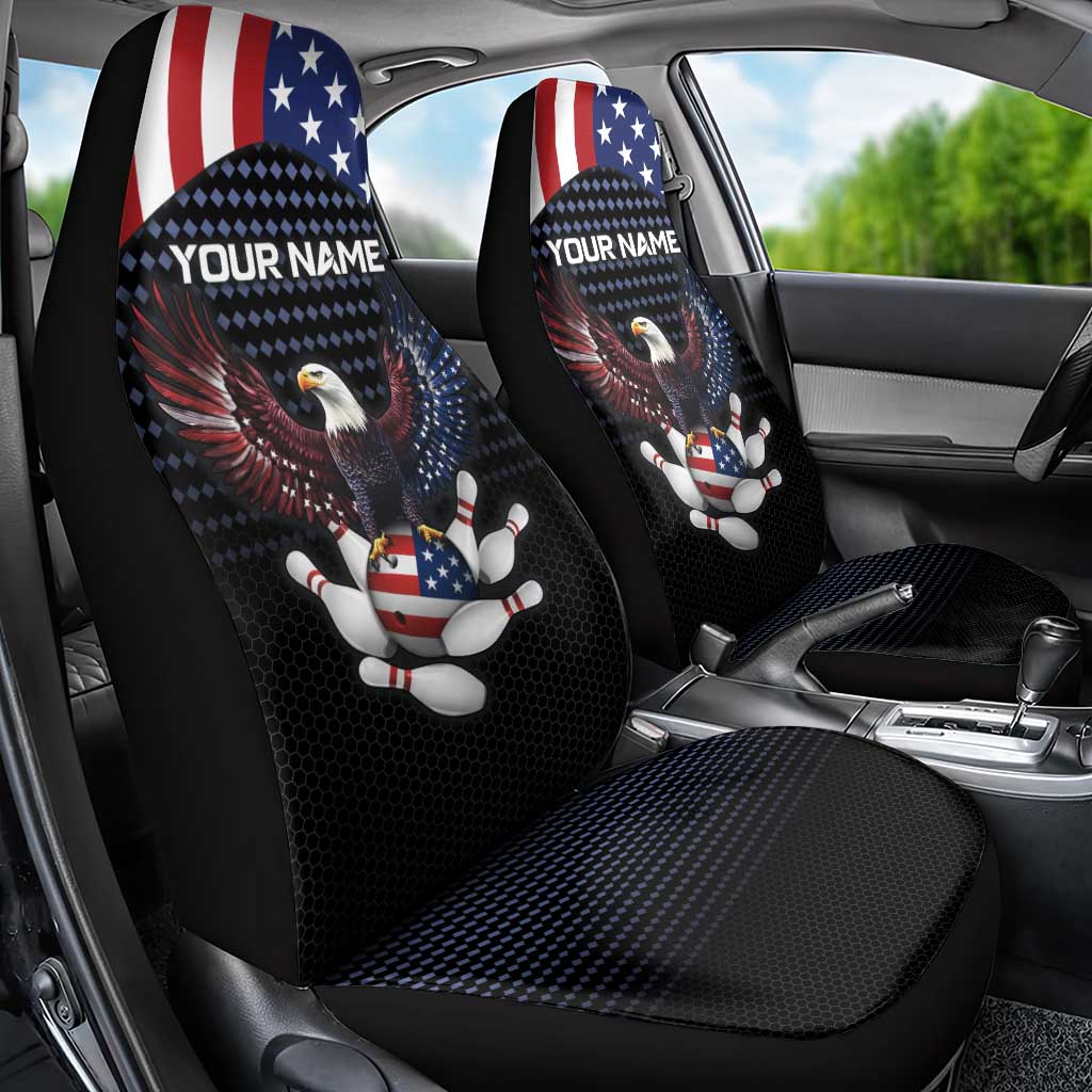 Custom Patriotic Bowling Car Seat Cover with Bald Eagle, American Flag Bowling Ball - Wonder Print Shop