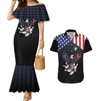 Custom Patriotic Bowling Couples Matching Mermaid Dress and Hawaiian Shirt with Bald Eagle, American Flag Bowling Ball - Wonder Print Shop
