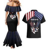 Custom Patriotic Bowling Couples Matching Mermaid Dress and Hawaiian Shirt with Bald Eagle, American Flag Bowling Ball - Wonder Print Shop