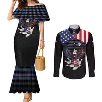 Custom Patriotic Bowling Couples Matching Mermaid Dress and Long Sleeve Button Shirt with Bald Eagle, American Flag Bowling Ball - Wonder Print Shop
