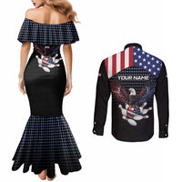 Custom Patriotic Bowling Couples Matching Mermaid Dress and Long Sleeve Button Shirt with Bald Eagle, American Flag Bowling Ball - Wonder Print Shop