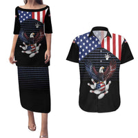 Custom Patriotic Bowling Couples Matching Puletasi and Hawaiian Shirt with Bald Eagle, American Flag Bowling Ball - Wonder Print Shop