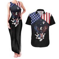 Custom Patriotic Bowling Couples Matching Tank Maxi Dress and Hawaiian Shirt with Bald Eagle, American Flag Bowling Ball - Wonder Print Shop