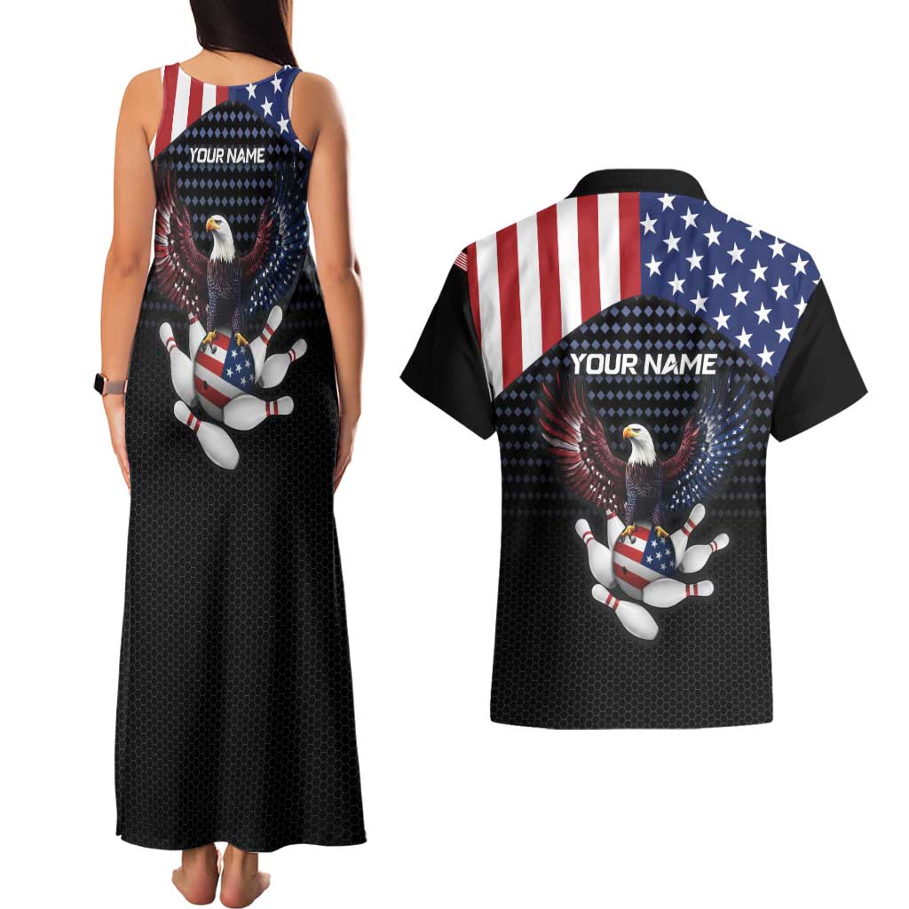 Custom Patriotic Bowling Couples Matching Tank Maxi Dress and Hawaiian Shirt with Bald Eagle, American Flag Bowling Ball - Wonder Print Shop