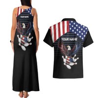 Custom Patriotic Bowling Couples Matching Tank Maxi Dress and Hawaiian Shirt with Bald Eagle, American Flag Bowling Ball - Wonder Print Shop