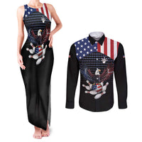 Custom Patriotic Bowling Couples Matching Tank Maxi Dress and Long Sleeve Button Shirt with Bald Eagle, American Flag Bowling Ball - Wonder Print Shop