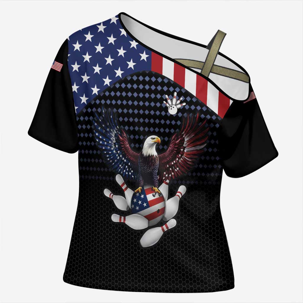 Custom Patriotic Bowling Cross Shoulder Shirt with Bald Eagle, American Flag Bowling Ball - Wonder Print Shop