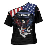 Custom Patriotic Bowling Cross Shoulder Shirt with Bald Eagle, American Flag Bowling Ball - Wonder Print Shop