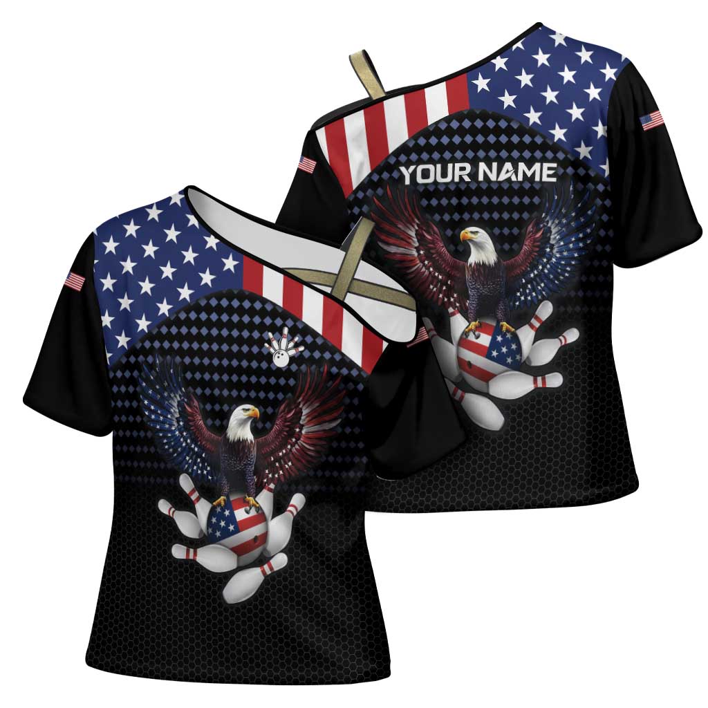 Custom Patriotic Bowling Cross Shoulder Shirt with Bald Eagle, American Flag Bowling Ball - Wonder Print Shop