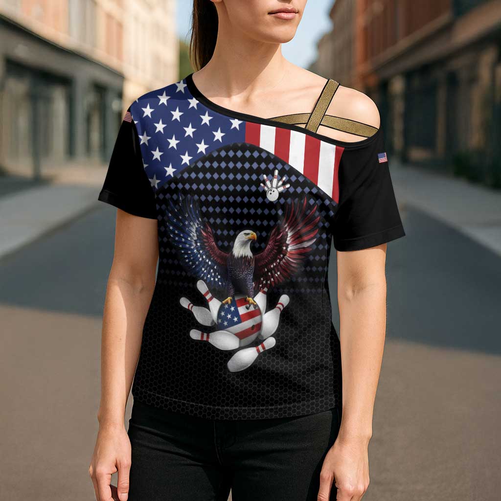Custom Patriotic Bowling Cross Shoulder Shirt with Bald Eagle, American Flag Bowling Ball - Wonder Print Shop