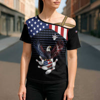 Custom Patriotic Bowling Cross Shoulder Shirt with Bald Eagle, American Flag Bowling Ball - Wonder Print Shop