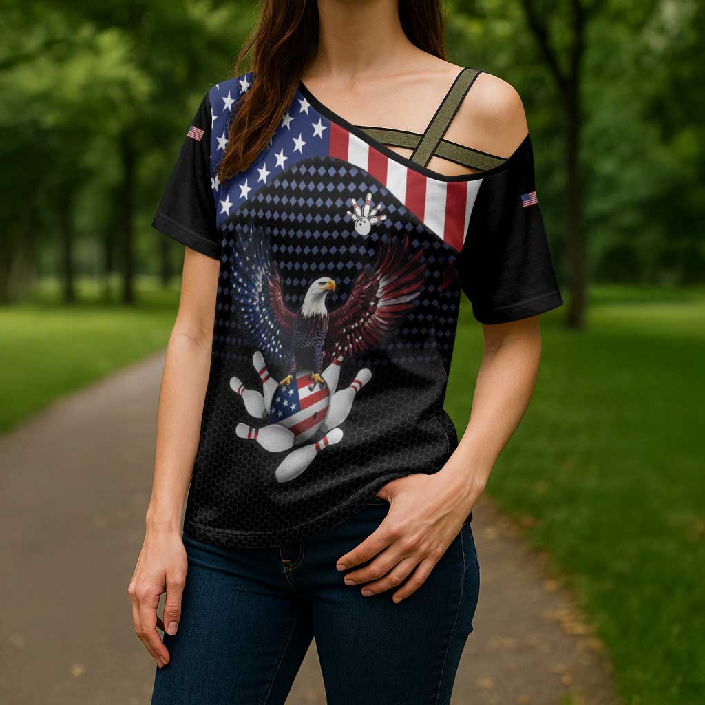 Custom Patriotic Bowling Cross Shoulder Shirt with Bald Eagle, American Flag Bowling Ball - Wonder Print Shop
