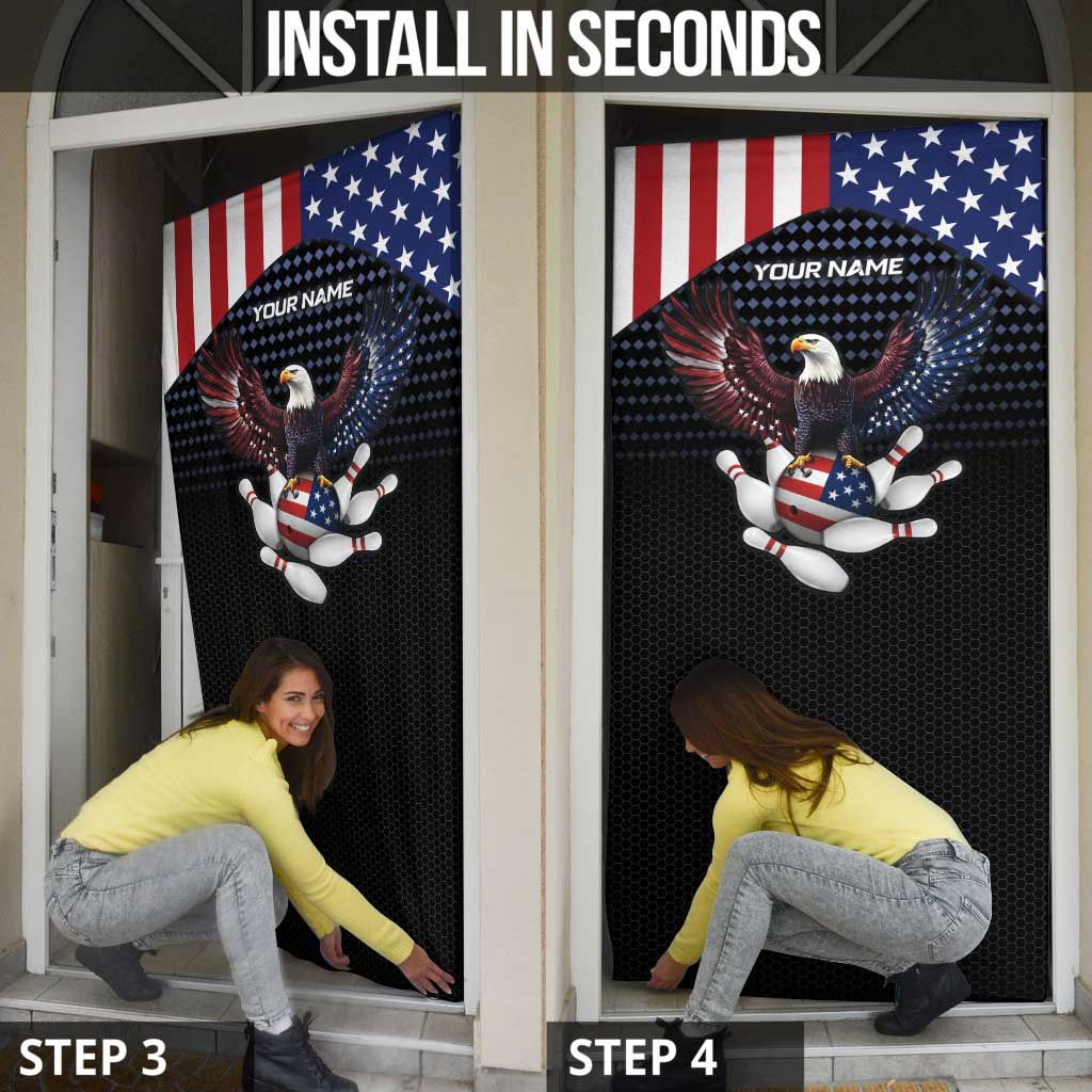 Custom Patriotic Bowling Door Cover with Bald Eagle, American Flag Bowling Ball - Wonder Print Shop