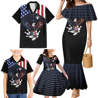 Custom Patriotic Bowling Family Matching Mermaid Dress and Hawaiian Shirt with Bald Eagle, American Flag Bowling Ball - Wonder Print Shop