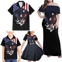 Custom Patriotic Bowling Family Matching Off Shoulder Maxi Dress and Hawaiian Shirt with Bald Eagle, American Flag Bowling Ball - Wonder Print Shop