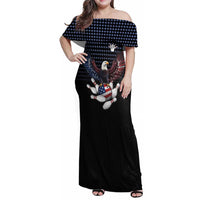 Custom Patriotic Bowling Family Matching Off Shoulder Maxi Dress and Hawaiian Shirt with Bald Eagle, American Flag Bowling Ball - Wonder Print Shop