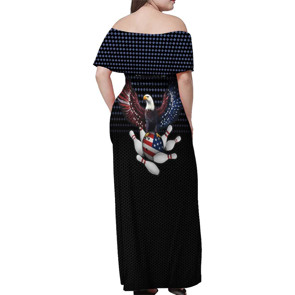 Custom Patriotic Bowling Family Matching Off Shoulder Maxi Dress and Hawaiian Shirt with Bald Eagle, American Flag Bowling Ball - Wonder Print Shop