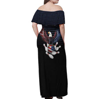 Custom Patriotic Bowling Family Matching Off Shoulder Maxi Dress and Hawaiian Shirt with Bald Eagle, American Flag Bowling Ball - Wonder Print Shop