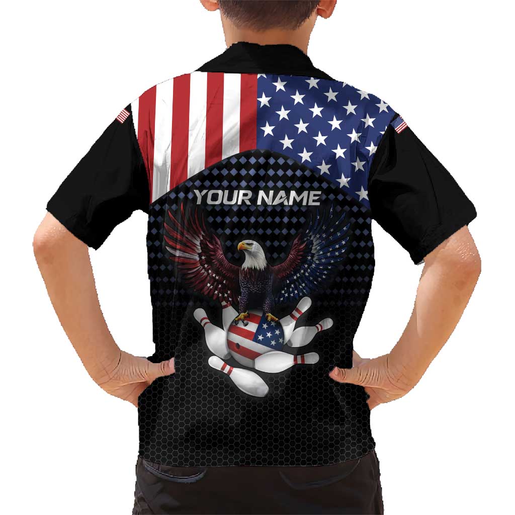 Custom Patriotic Bowling Family Matching Off Shoulder Short Dress and Hawaiian Shirt with Bald Eagle, American Flag Bowling Ball - Wonder Print Shop