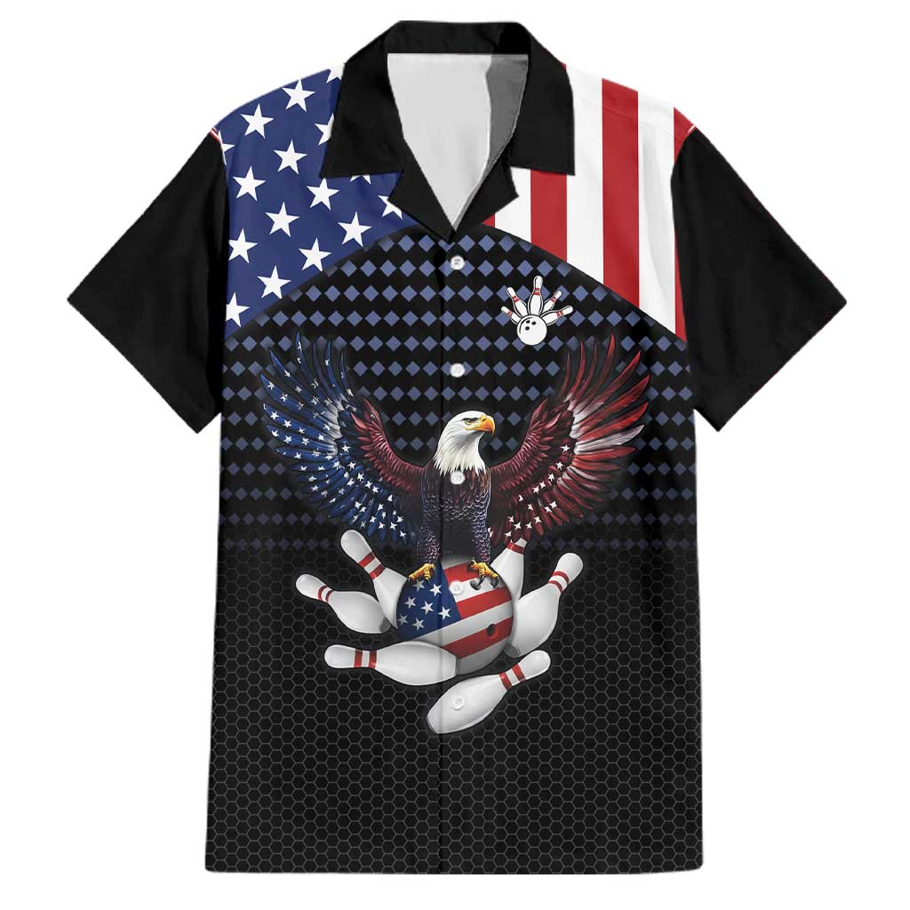Custom Patriotic Bowling Family Matching Off Shoulder Short Dress and Hawaiian Shirt with Bald Eagle, American Flag Bowling Ball - Wonder Print Shop