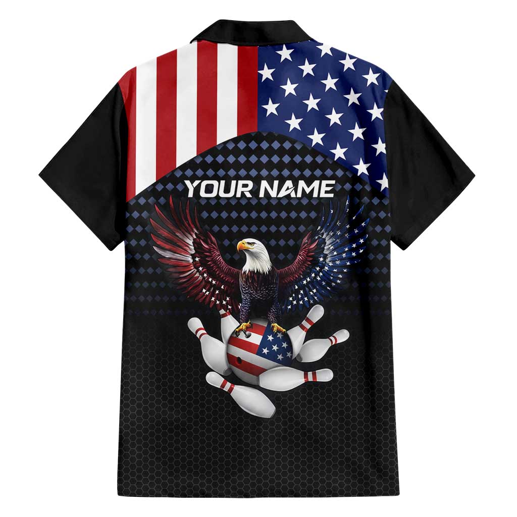 Custom Patriotic Bowling Family Matching Off Shoulder Short Dress and Hawaiian Shirt with Bald Eagle, American Flag Bowling Ball - Wonder Print Shop
