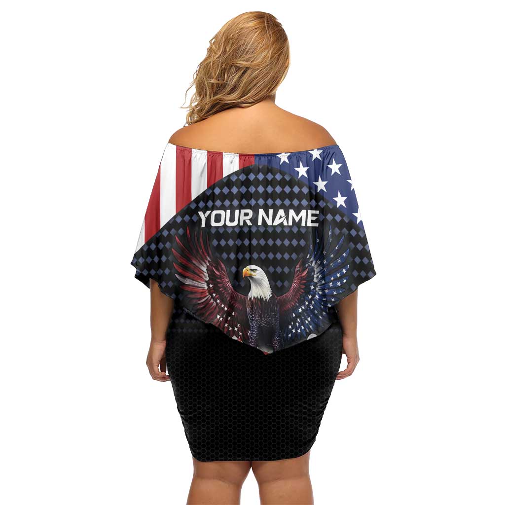 Custom Patriotic Bowling Family Matching Off Shoulder Short Dress and Hawaiian Shirt with Bald Eagle, American Flag Bowling Ball - Wonder Print Shop