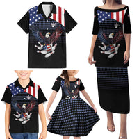 Custom Patriotic Bowling Family Matching Puletasi and Hawaiian Shirt with Bald Eagle, American Flag Bowling Ball - Wonder Print Shop