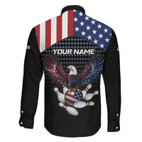 Custom Patriotic Bowling Family Matching Puletasi and Hawaiian Shirt with Bald Eagle, American Flag Bowling Ball - Wonder Print Shop