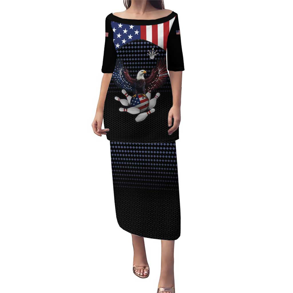 Custom Patriotic Bowling Family Matching Puletasi and Hawaiian Shirt with Bald Eagle, American Flag Bowling Ball - Wonder Print Shop