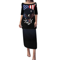 Custom Patriotic Bowling Family Matching Puletasi and Hawaiian Shirt with Bald Eagle, American Flag Bowling Ball - Wonder Print Shop