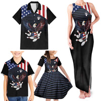 Custom Patriotic Bowling Family Matching Tank Maxi Dress and Hawaiian Shirt with Bald Eagle, American Flag Bowling Ball - Wonder Print Shop