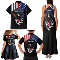 Custom Patriotic Bowling Family Matching Tank Maxi Dress and Hawaiian Shirt with Bald Eagle, American Flag Bowling Ball - Wonder Print Shop