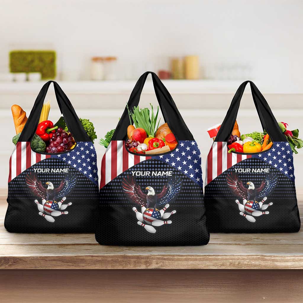 Custom Patriotic Bowling Grocery Bag with Bald Eagle, American Flag Bowling Ball - Wonder Print Shop