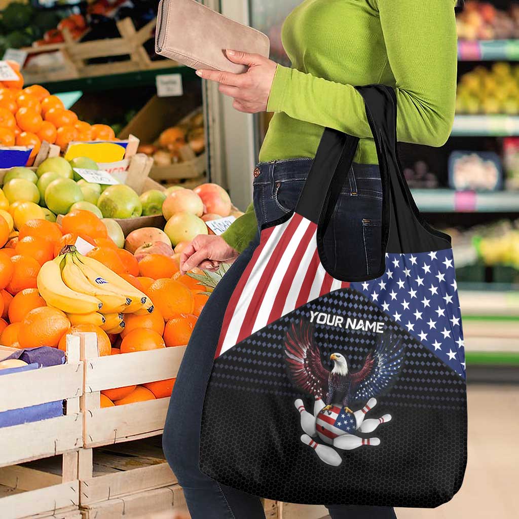 Custom Patriotic Bowling Grocery Bag with Bald Eagle, American Flag Bowling Ball - Wonder Print Shop