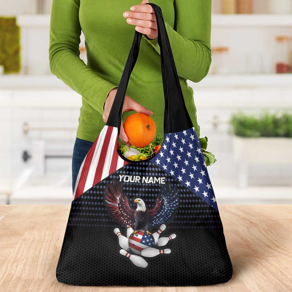 Custom Patriotic Bowling Grocery Bag with Bald Eagle, American Flag Bowling Ball - Wonder Print Shop