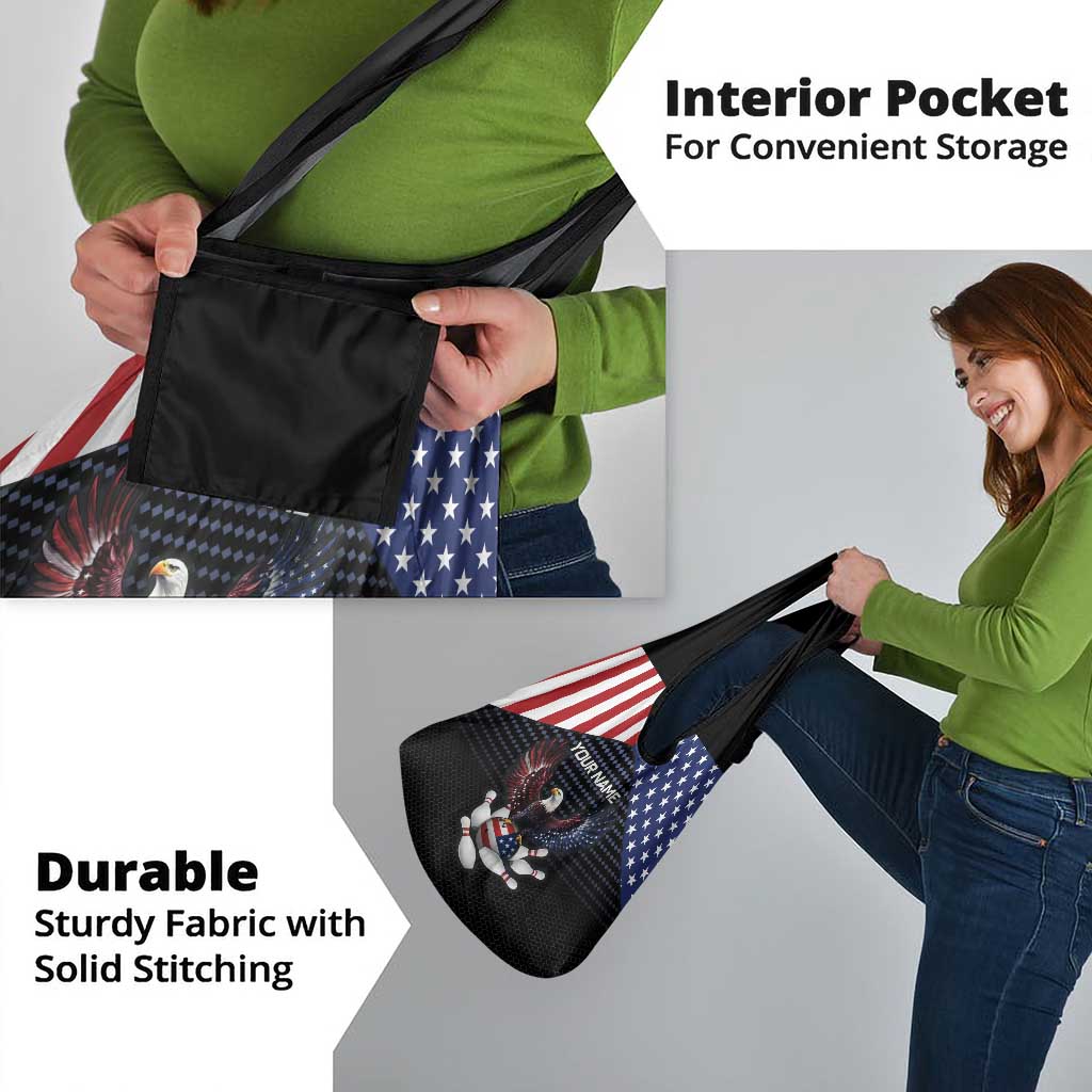 Custom Patriotic Bowling Grocery Bag with Bald Eagle, American Flag Bowling Ball - Wonder Print Shop