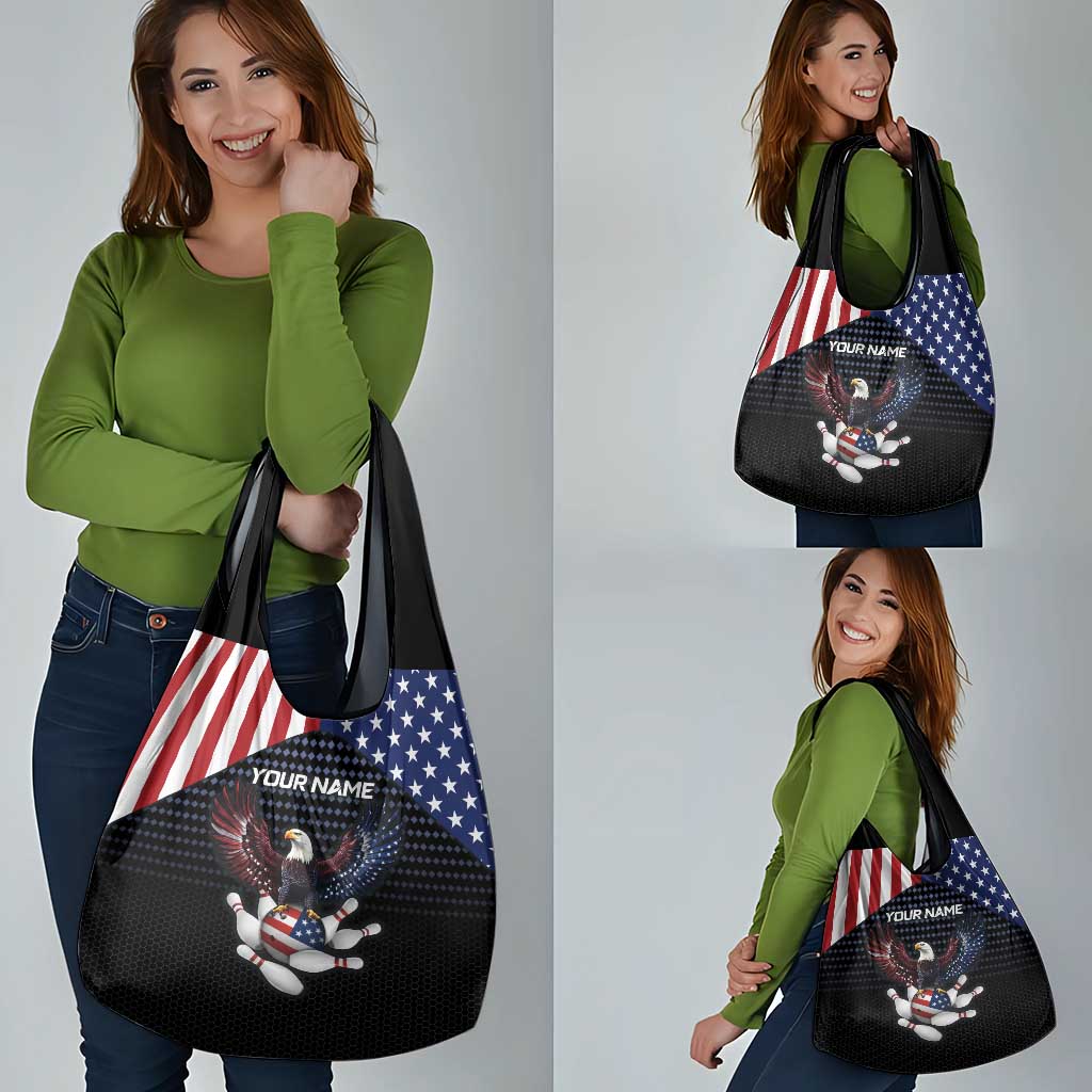 Custom Patriotic Bowling Grocery Bag with Bald Eagle, American Flag Bowling Ball - Wonder Print Shop