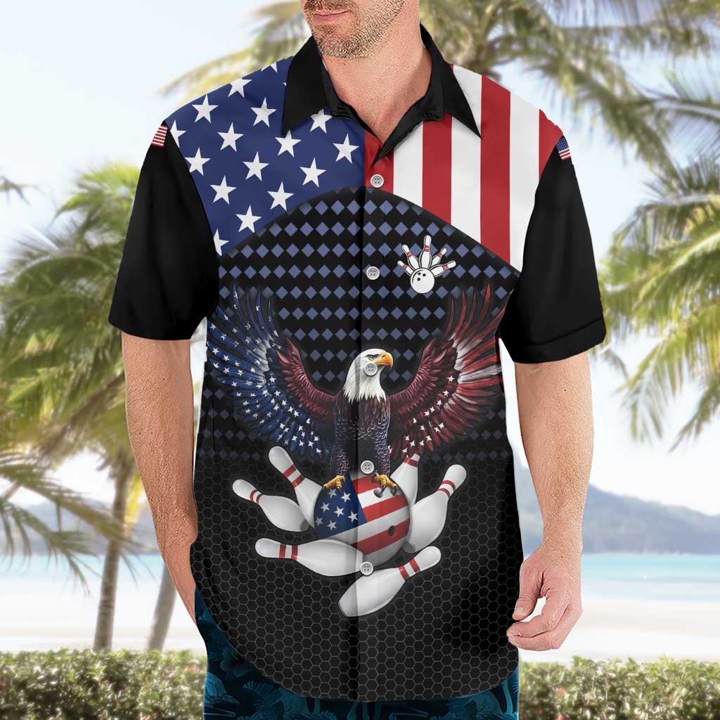 Custom Patriotic Bowling Hawaiian Shirt with Bald Eagle, American Flag Bowling Ball - Wonder Print Shop