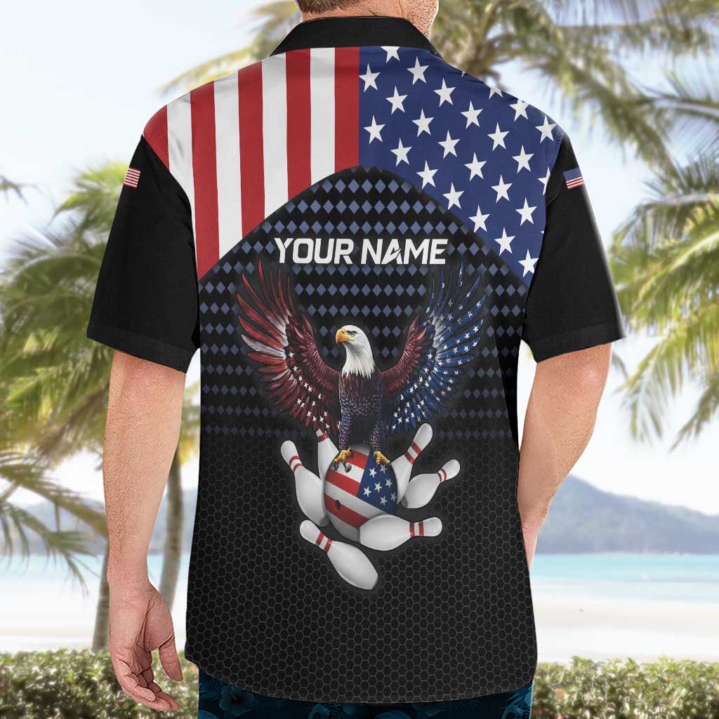Custom Patriotic Bowling Hawaiian Shirt with Bald Eagle, American Flag Bowling Ball - Wonder Print Shop