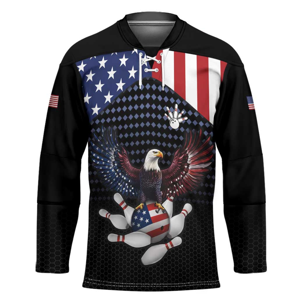 Custom Patriotic Bowling Hockey Jersey with Bald Eagle, American Flag Bowling Ball - Wonder Print Shop