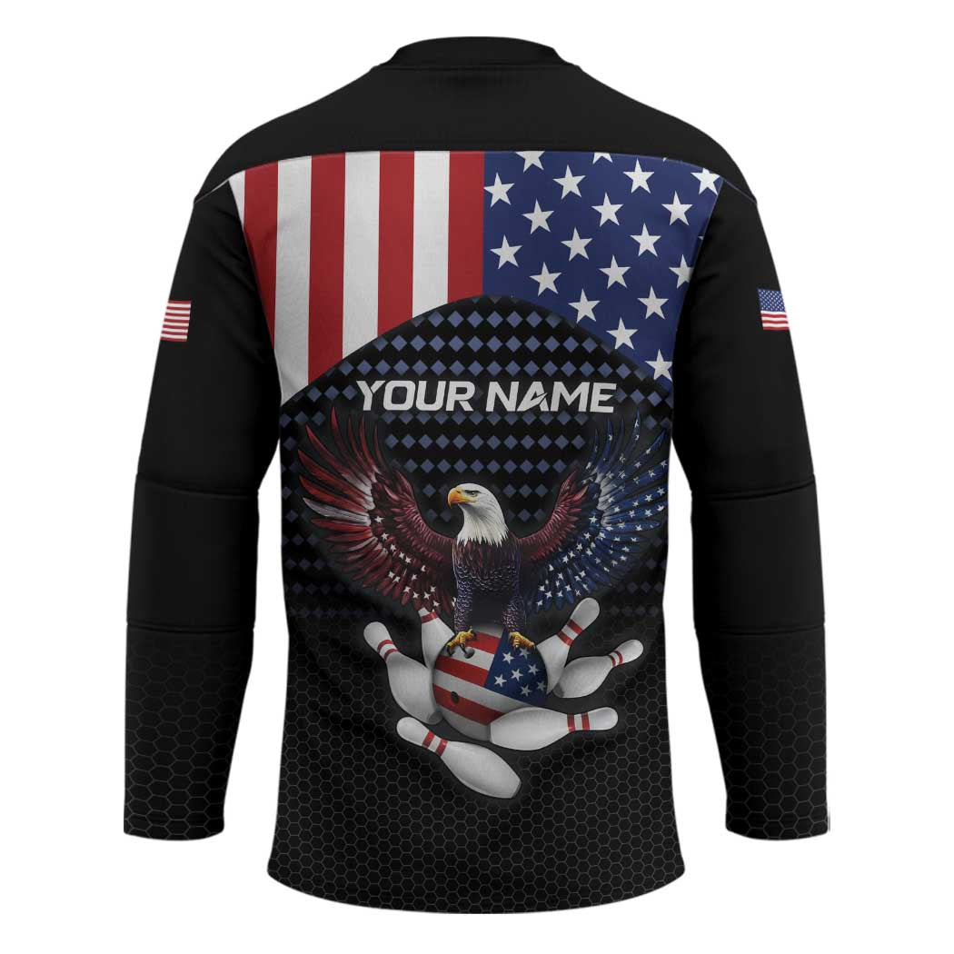 Custom Patriotic Bowling Hockey Jersey with Bald Eagle, American Flag Bowling Ball - Wonder Print Shop