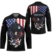 Custom Patriotic Bowling Hockey Jersey with Bald Eagle, American Flag Bowling Ball - Wonder Print Shop