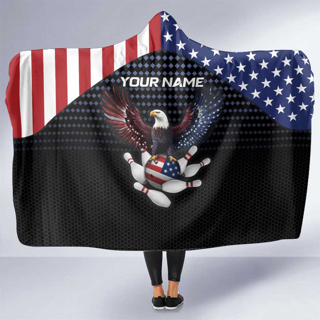 Custom Patriotic Bowling Hooded Blanket with Bald Eagle, American Flag Bowling Ball - Wonder Print Shop