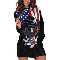 Custom Patriotic Bowling Hoodie Dress with Bald Eagle, American Flag Bowling Ball - Wonder Print Shop