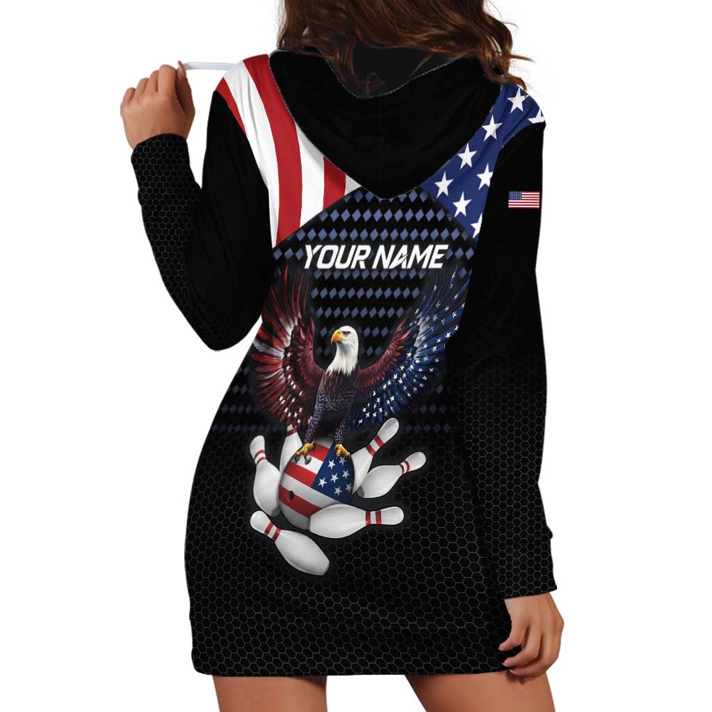 Custom Patriotic Bowling Hoodie Dress with Bald Eagle, American Flag Bowling Ball - Wonder Print Shop