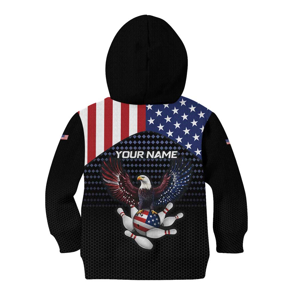 Custom Patriotic Bowling Kid Hoodie with Bald Eagle, American Flag Bowling Ball - Wonder Print Shop