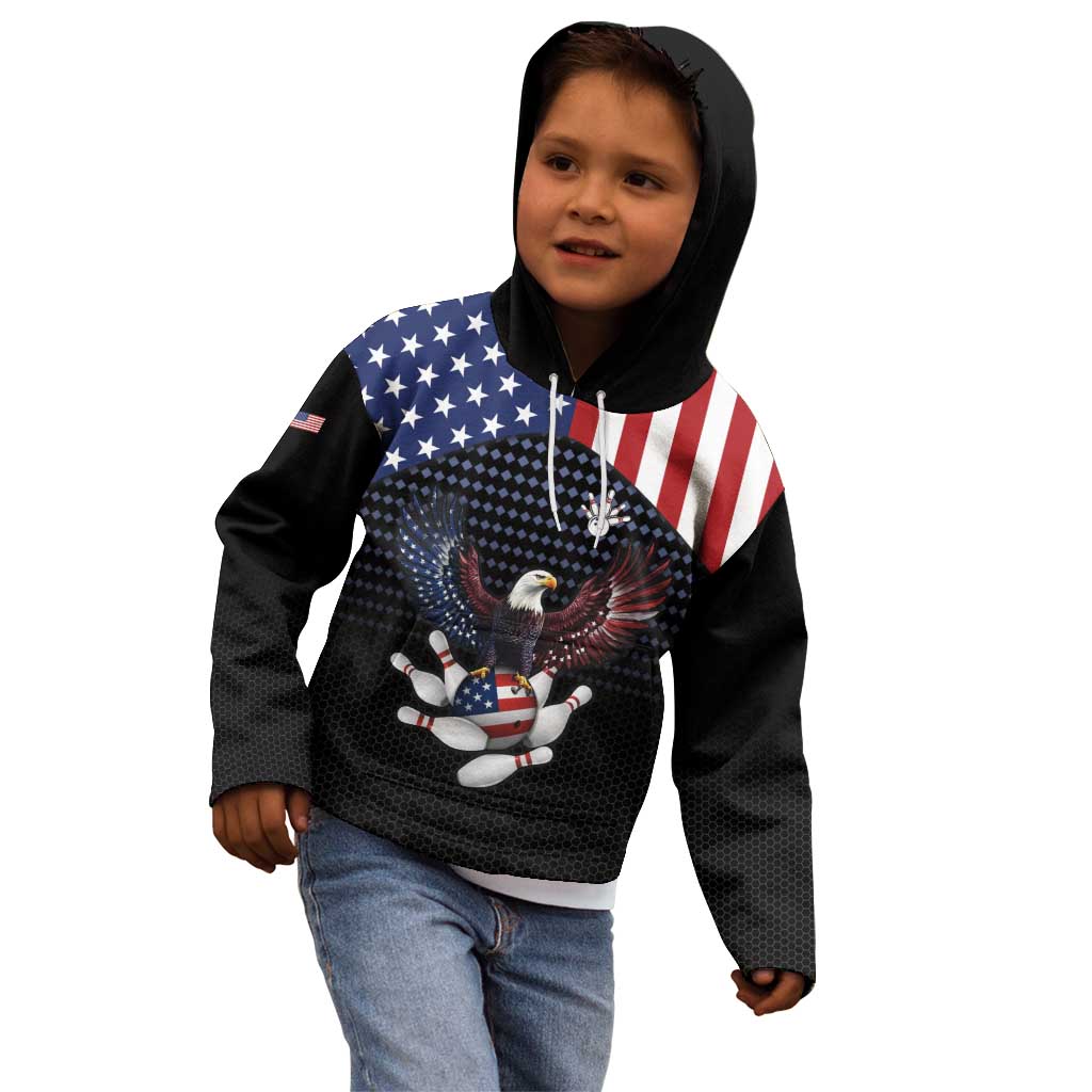 Custom Patriotic Bowling Kid Hoodie with Bald Eagle, American Flag Bowling Ball - Wonder Print Shop