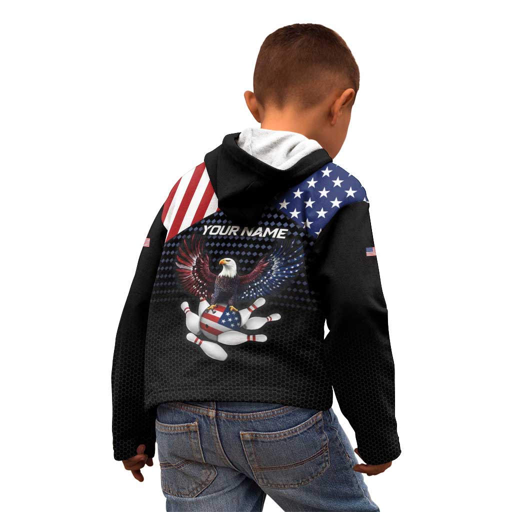 Custom Patriotic Bowling Kid Hoodie with Bald Eagle, American Flag Bowling Ball - Wonder Print Shop