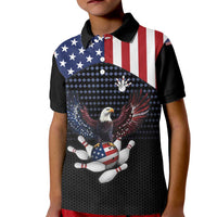 Custom Patriotic Bowling Kid Polo Shirt with Bald Eagle, American Flag Bowling Ball - Wonder Print Shop